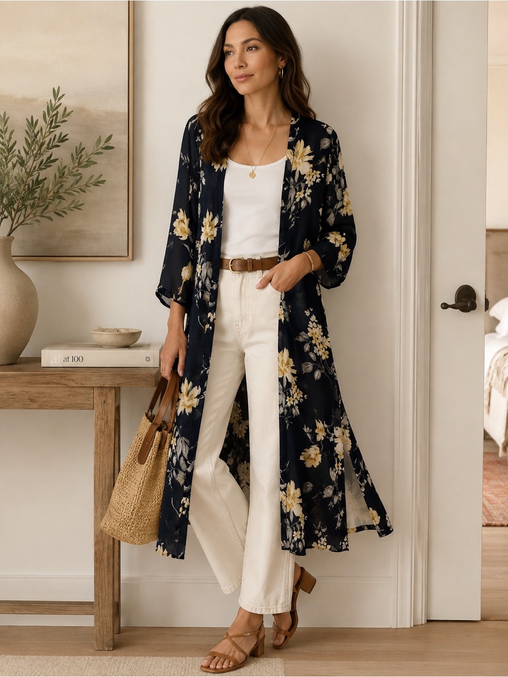 Dynamite Navy Floral Maxi Kimono